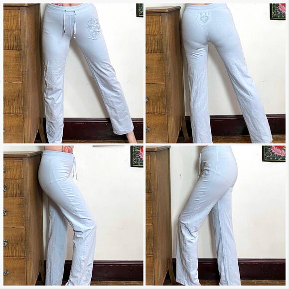 Vintage Vertigo Track Suit, y2k Baby Blue Stretch Knit Pants & Jacket Sz M - Picture 9 of 11